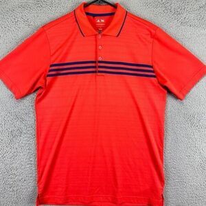 Adidas Golf Polo Shirt Adult Small Pure Motion Neon‎ Orange 3 Striped Rugby Mens